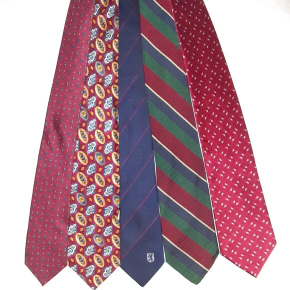 5 Vintage Ties * 1970's-1990's * Red Silk Poly * Made in America * Paisley, Rep - Picture 1 of 5